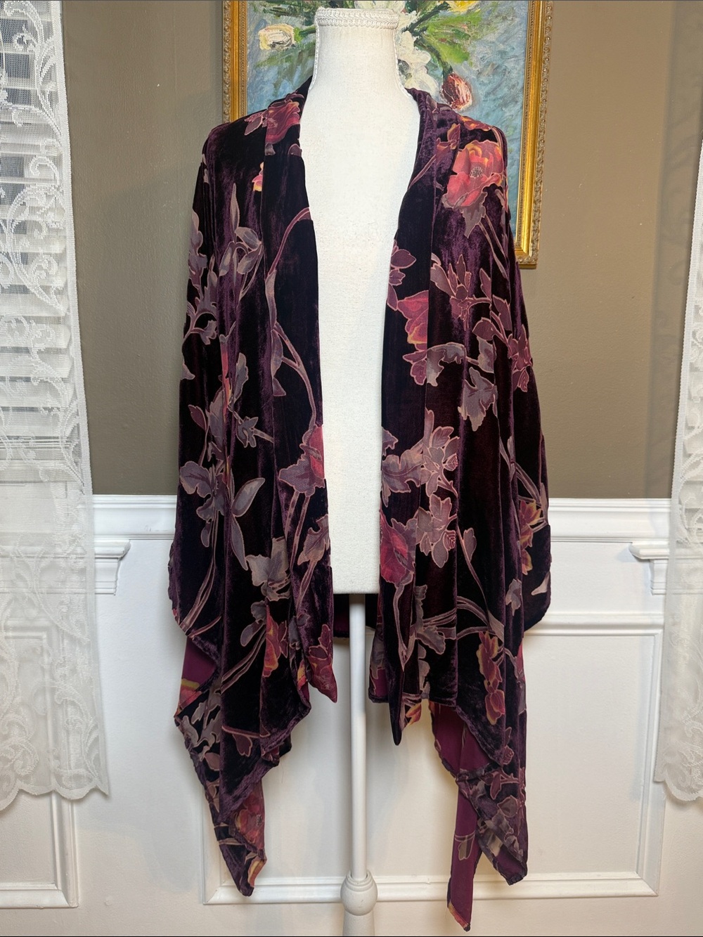 Re:Named Purple Floral Velvet Burnout Kimono Duster Boho One Size